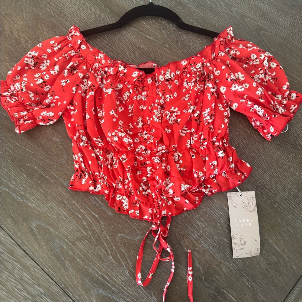 Red Floral Off-Shoulder Top